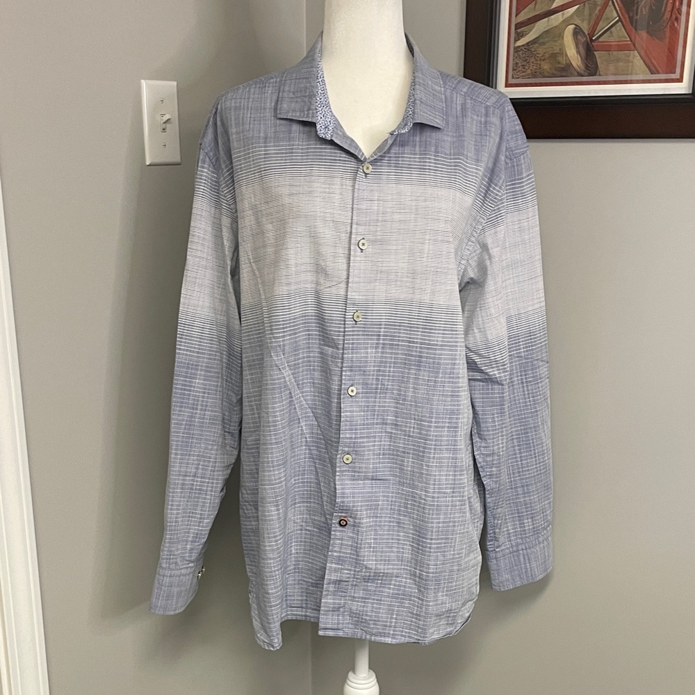 Tommy Bahama mens blue 100% cotton striped button down shirt size XL